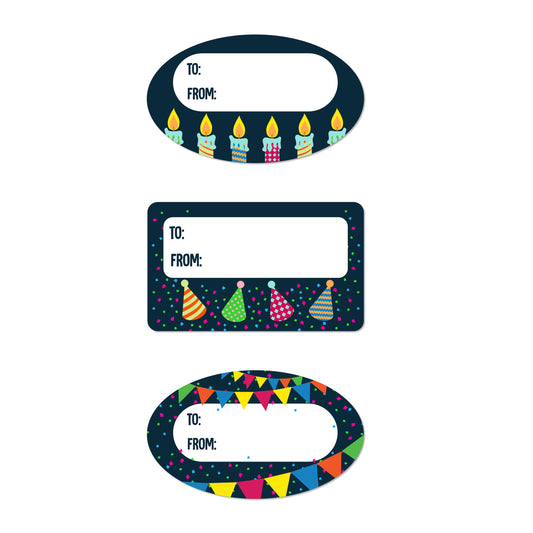 2.5 x 1.5 inch | Black Birthday Gift Tag Stickers (3 Designs)