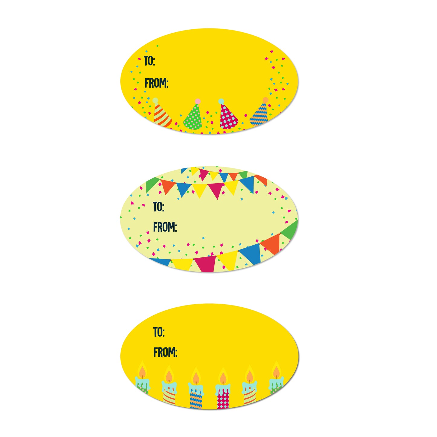 2.5 x 1.5 inch | Yellow Birthday Gift Tag Stickers (3 Designs)