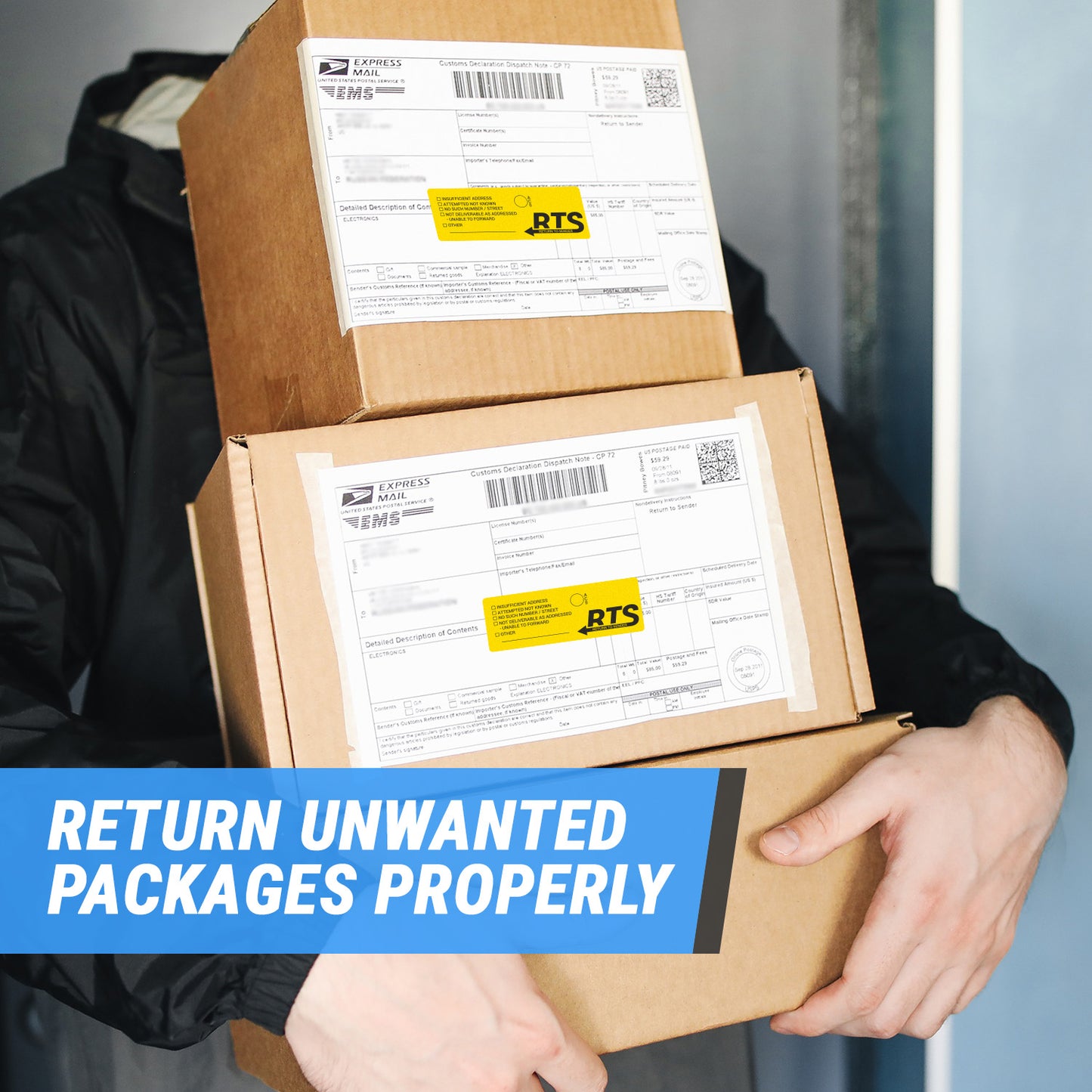 4 x 1.5 inch | Shipping & Handling: RTS Stickers / Return to Sender Stickers
