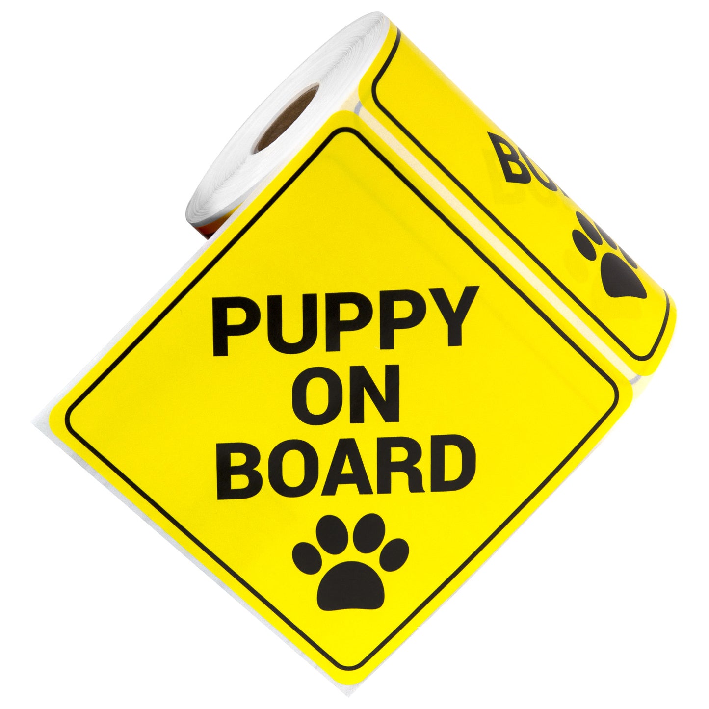 5 x 5 inch Caution & Warning: Puppy on Board Stickers with Paw Print