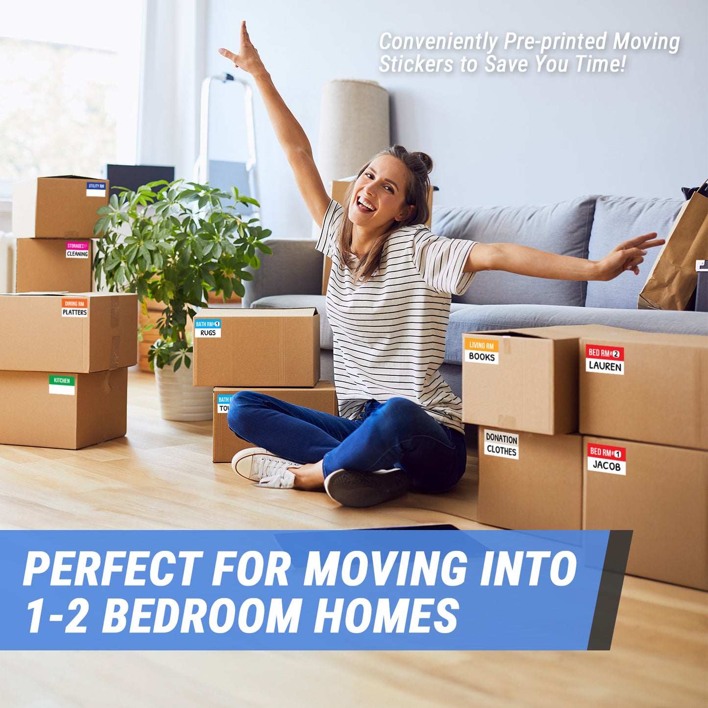 3 x 2 inch | Moving & Packing: Moving Labels for 1 -2 Bedrooms (10 Designs)