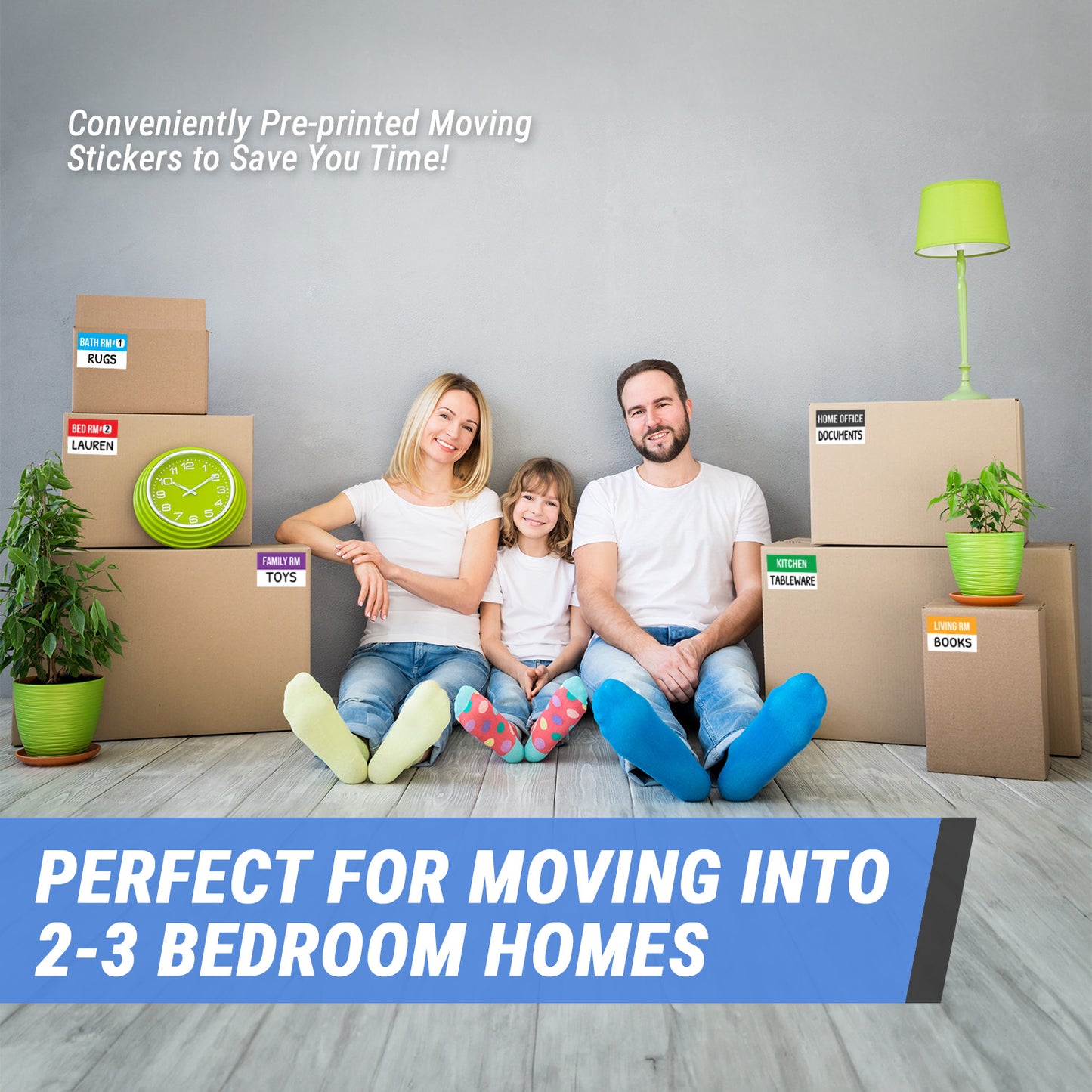 3 x 2 inch | Moving & Packing: Moving Labels for 2 - 3 Bedrooms (12 Designs)
