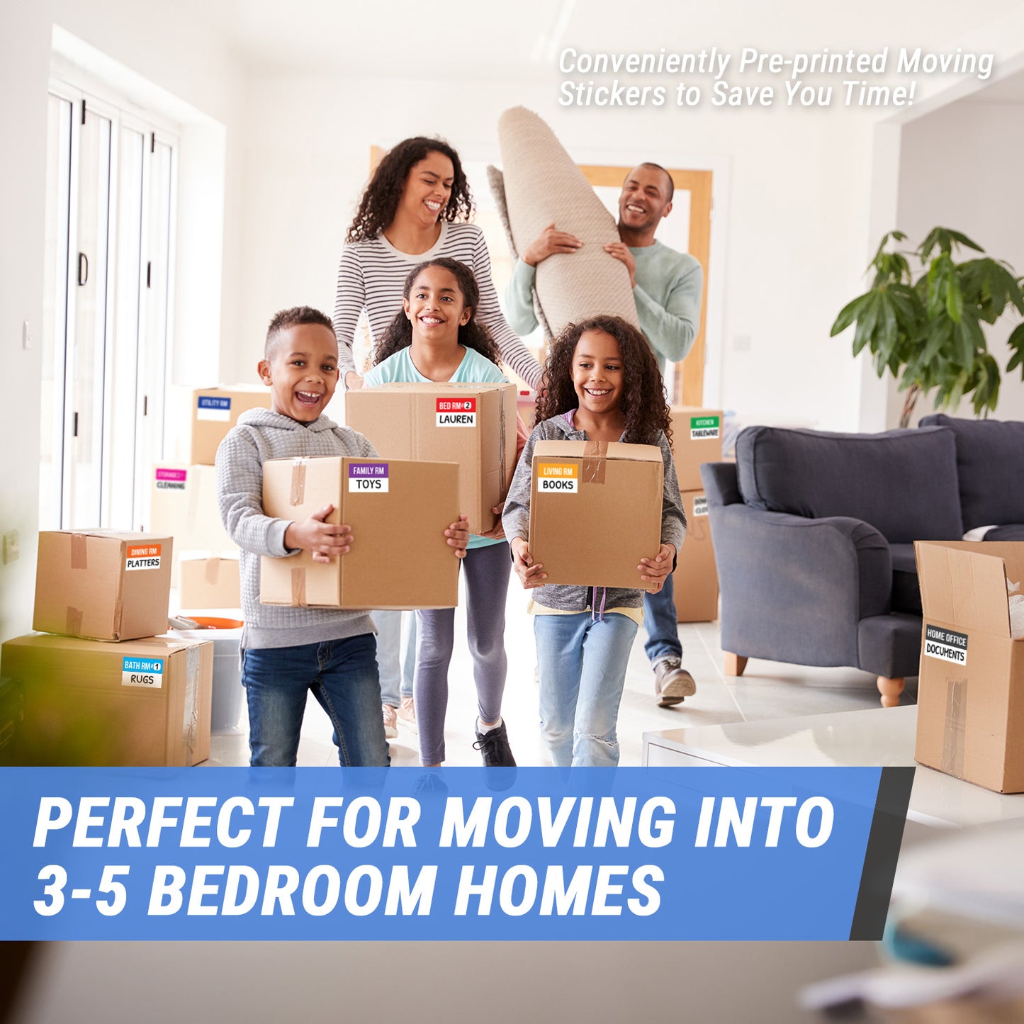 3 x 2 inch | Moving & Packing: Moving Labels for 3 - 5 Bedrooms (12 Designs)