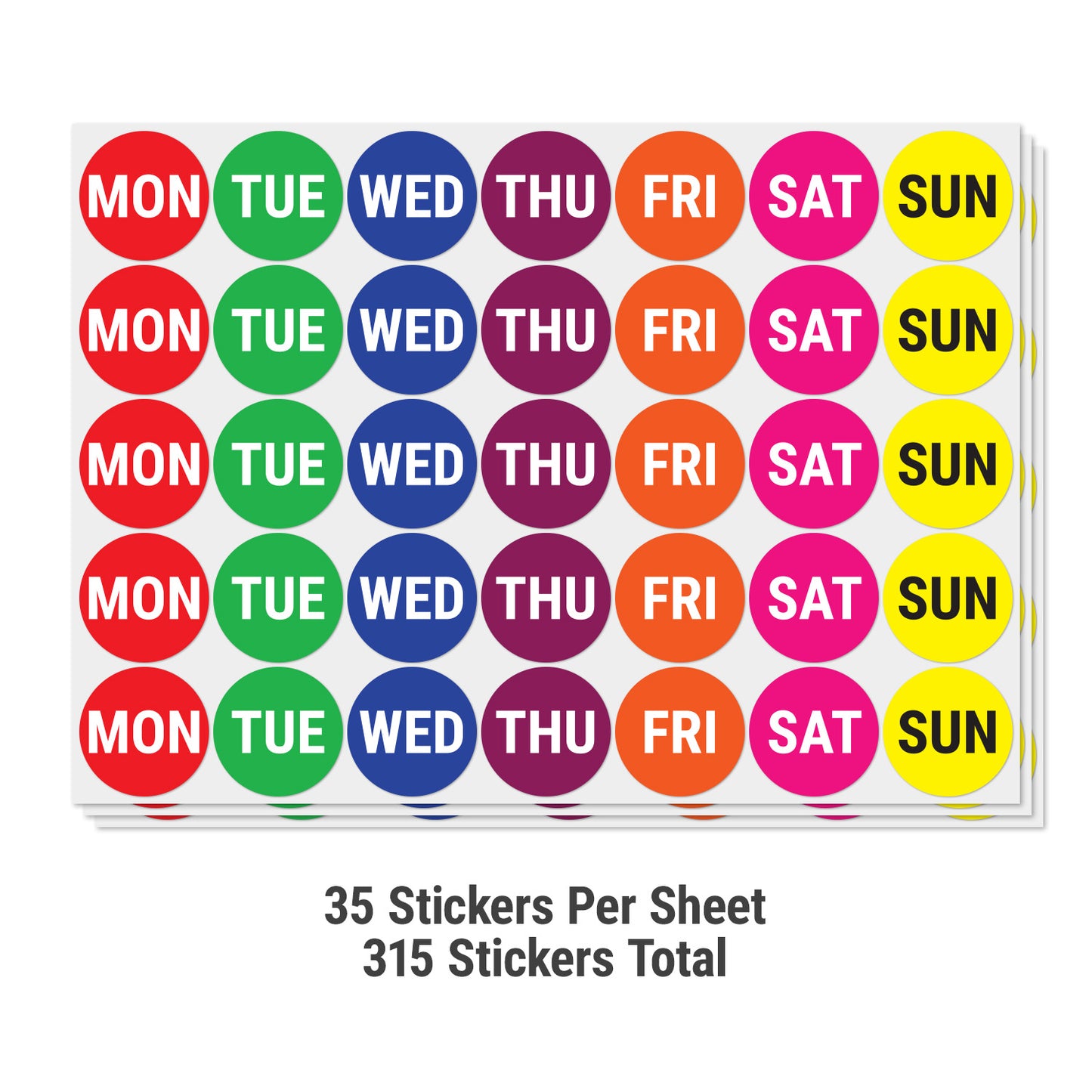 1 inch | Color-Coded Monday to Sunday Labels