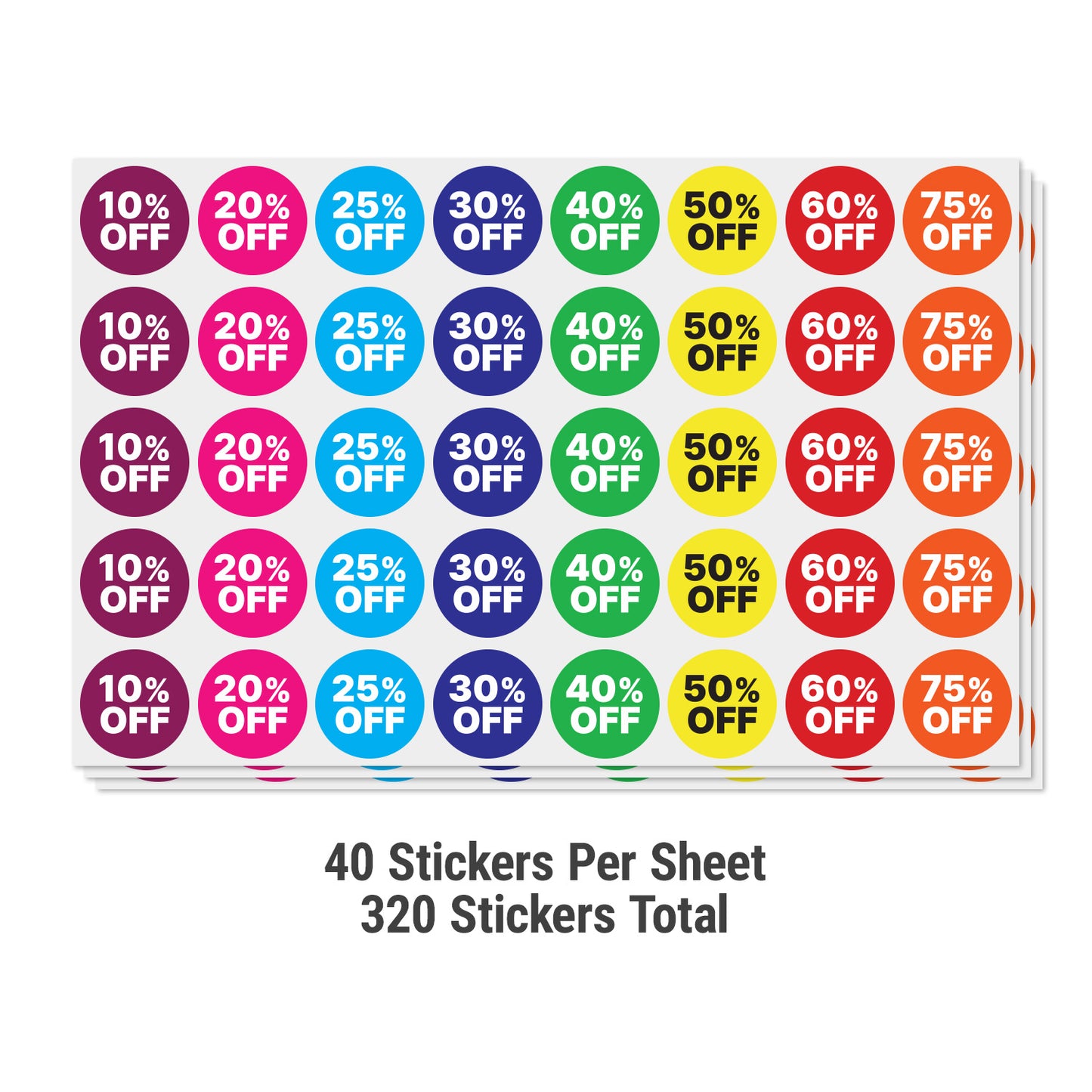 1 inch | Color-Coded 10% Off, 20%Off, 25% Off to 75% Off Labels