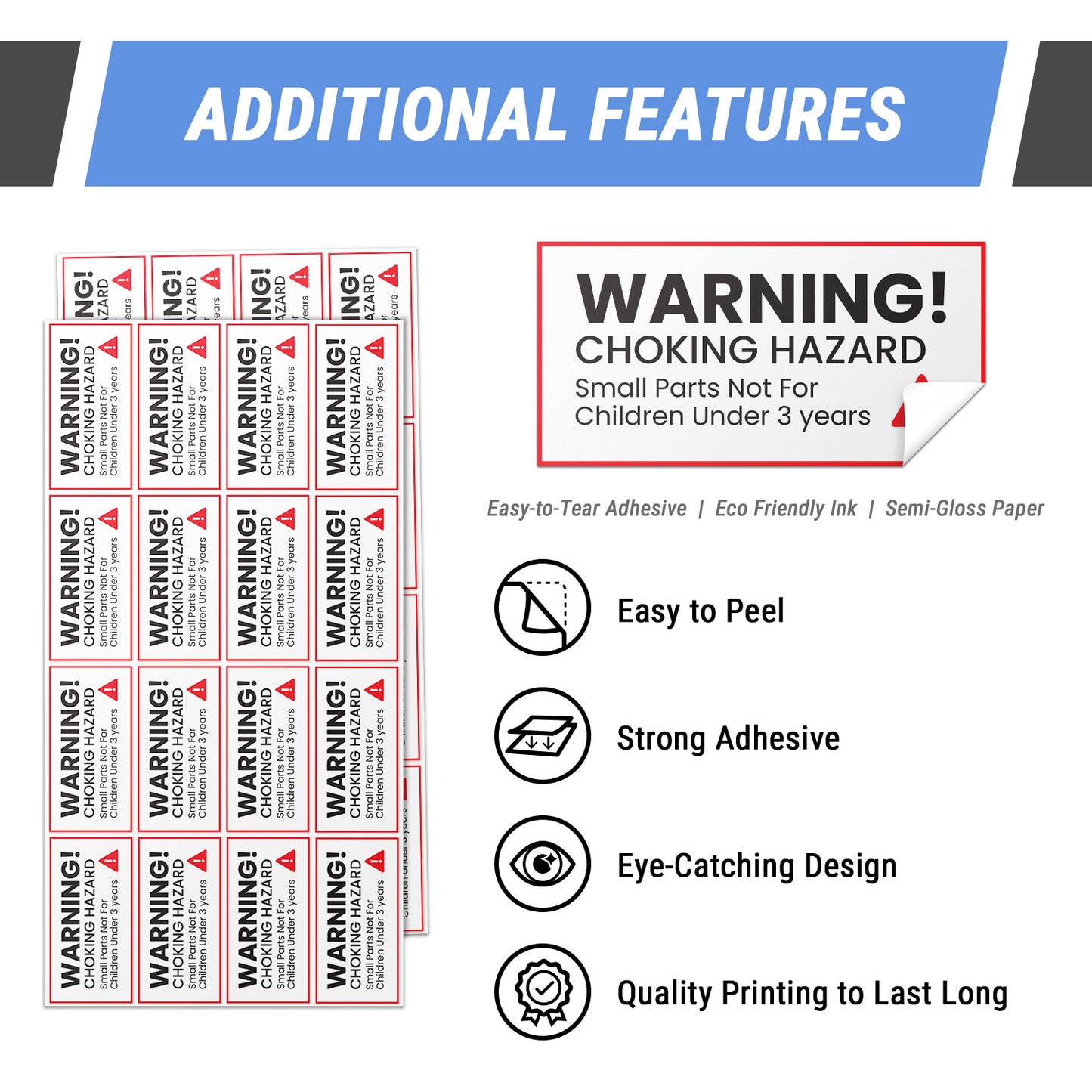 2 X 1 inch | Warning Labels: Warning Choking Hazard