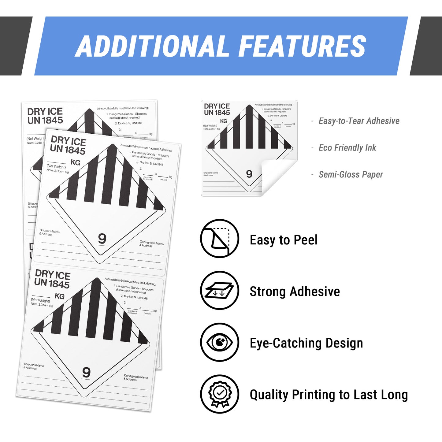6 x 6 inch | Shipping & Handling Label: Dry Ice
