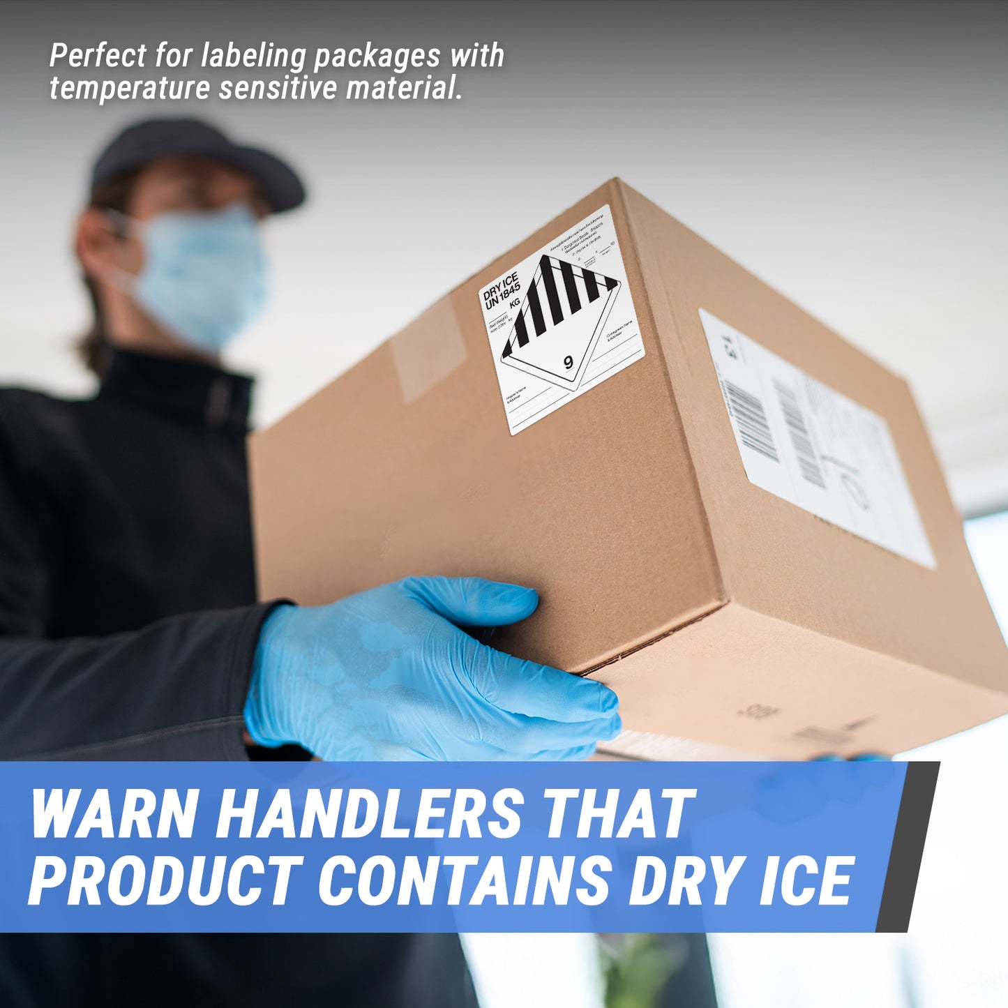 6 x 6 inch | Shipping & Handling Label: Dry Ice