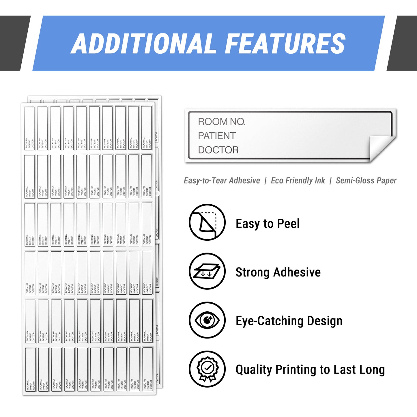 5.375 x 1.375 inch | Medical & Rx Medication Label: Room No. Patient Doctor