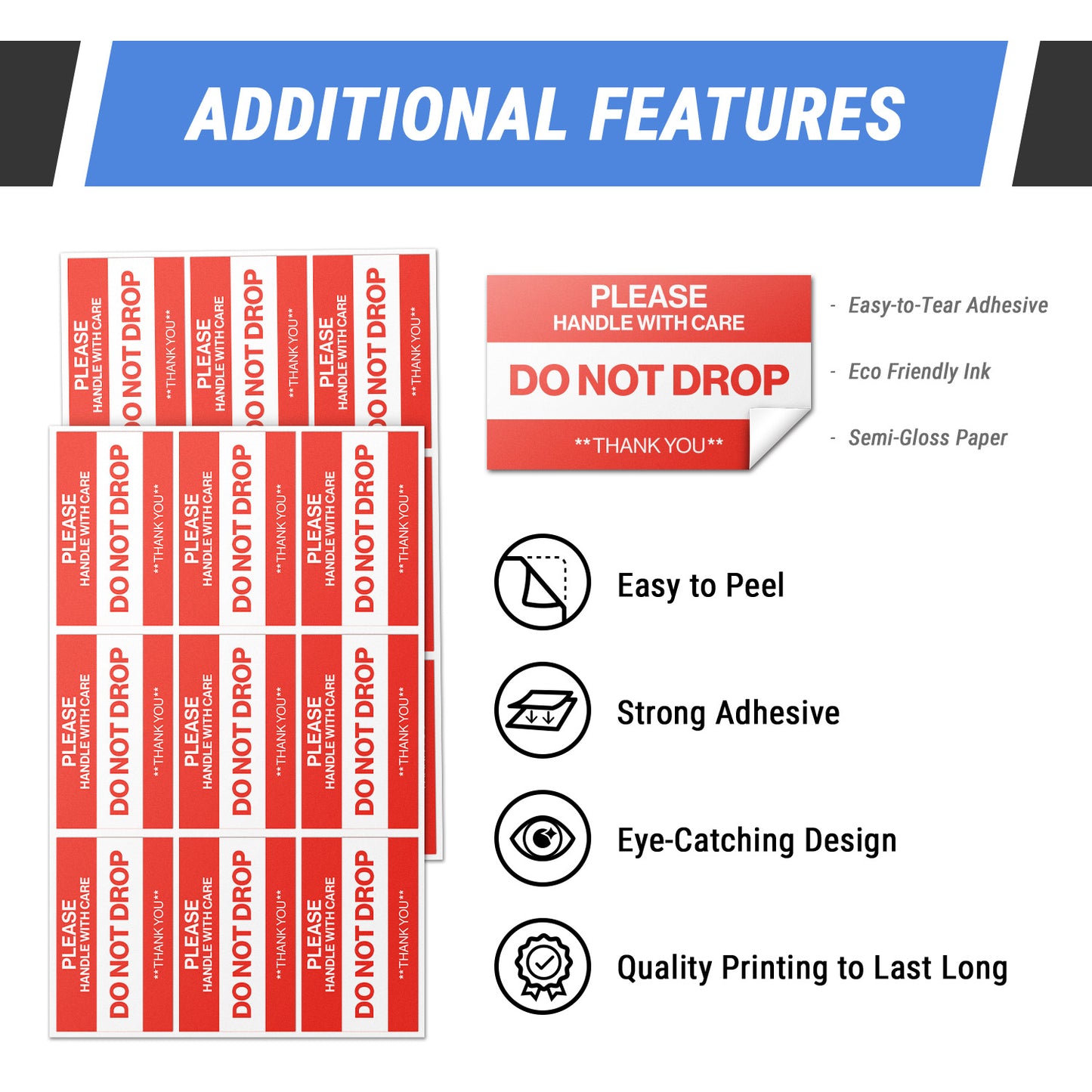 5 x 3 inch | Shipping & Handling Labels: Please Handle with Care - Do Not Drop