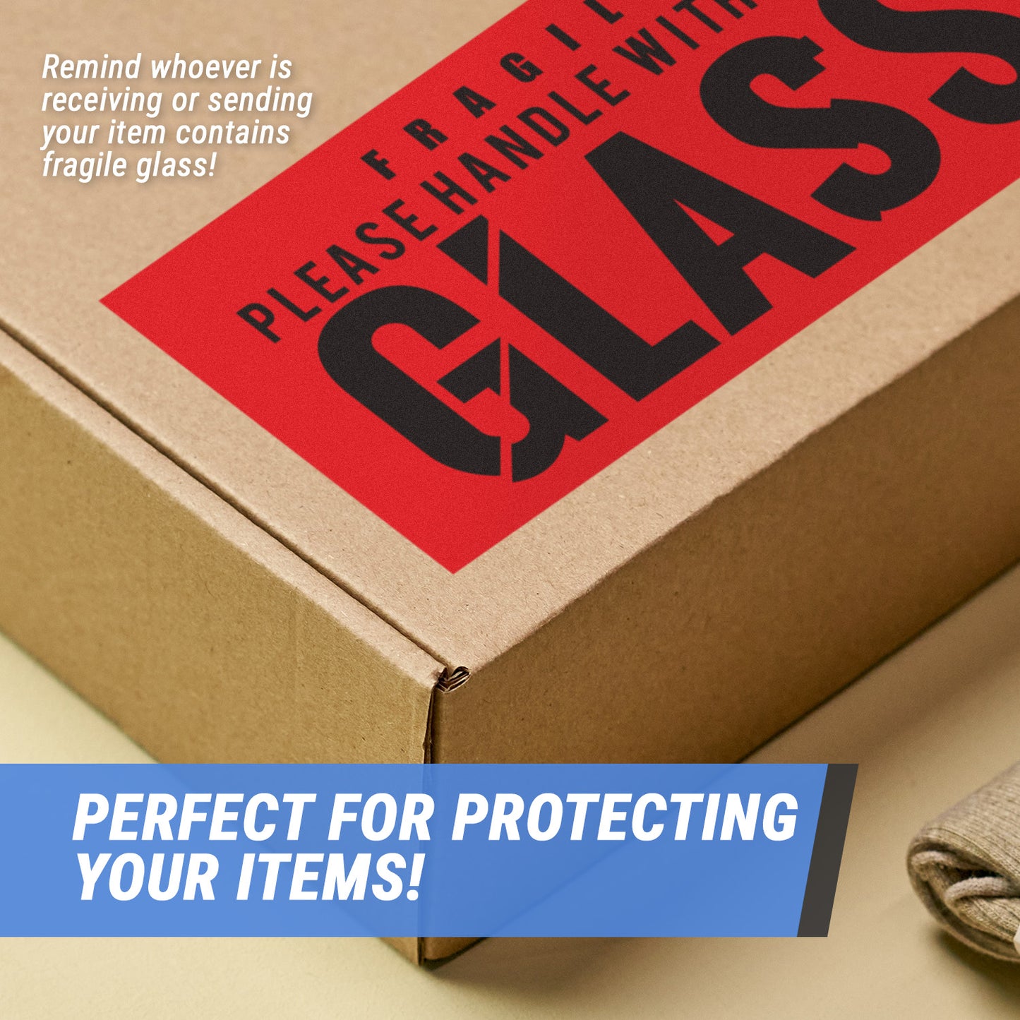 5 x 3 inch | Shipping & Handling: Fragile, GLASS, Handle with Care Stickers