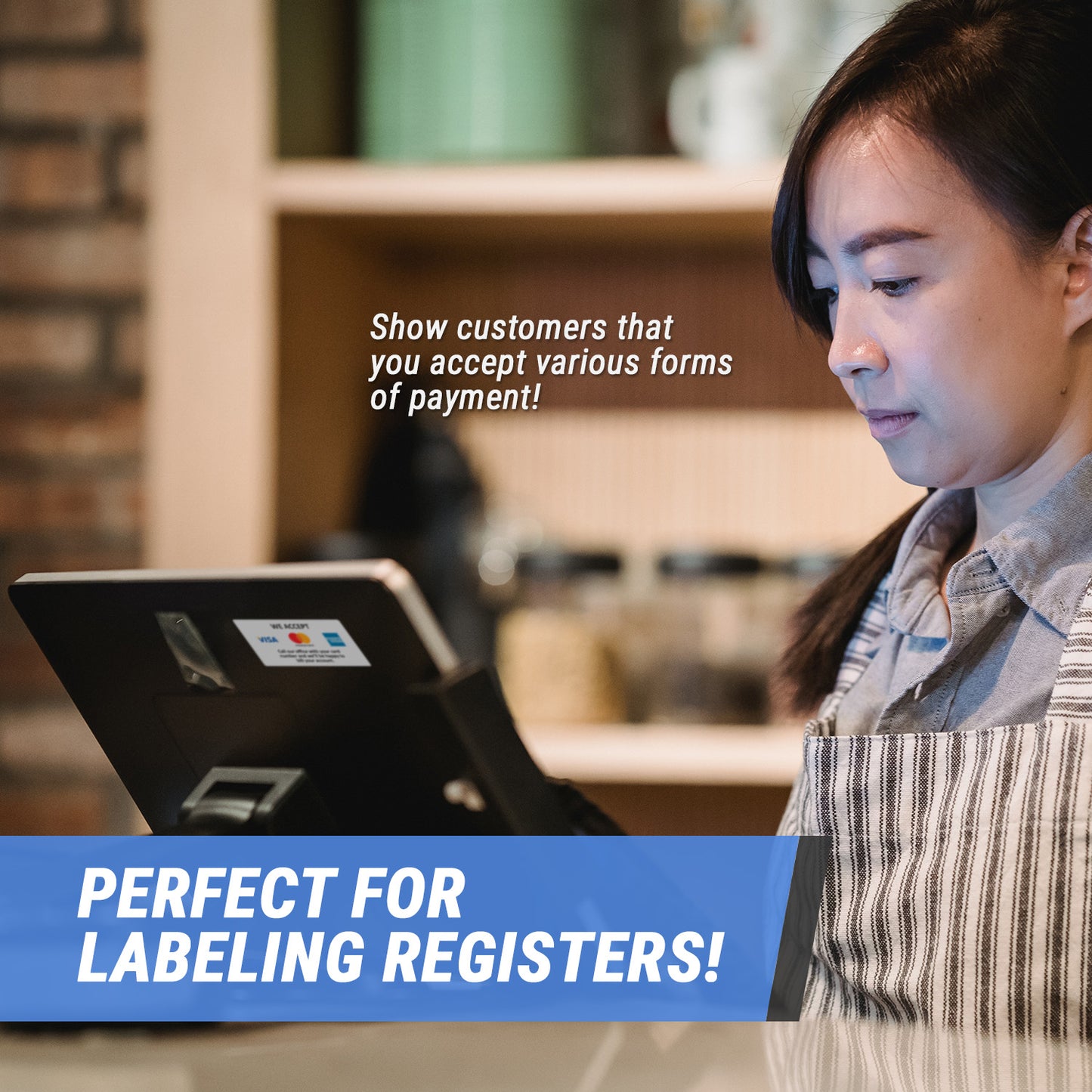 2 x 1 inch | Retail & Sales: We Accept Visa, Mastercard & American Express Stickers