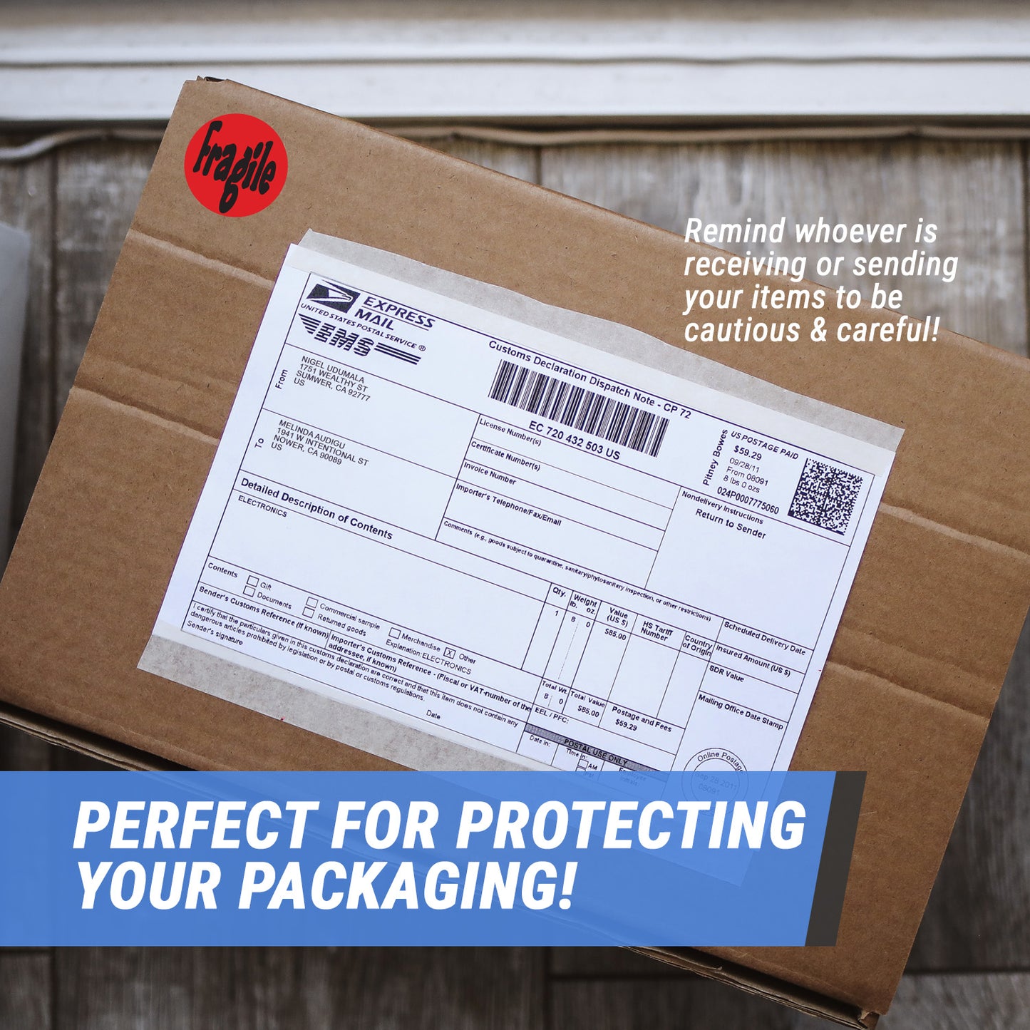1.5 inch | Shipping & Handling: Fragile Stickers