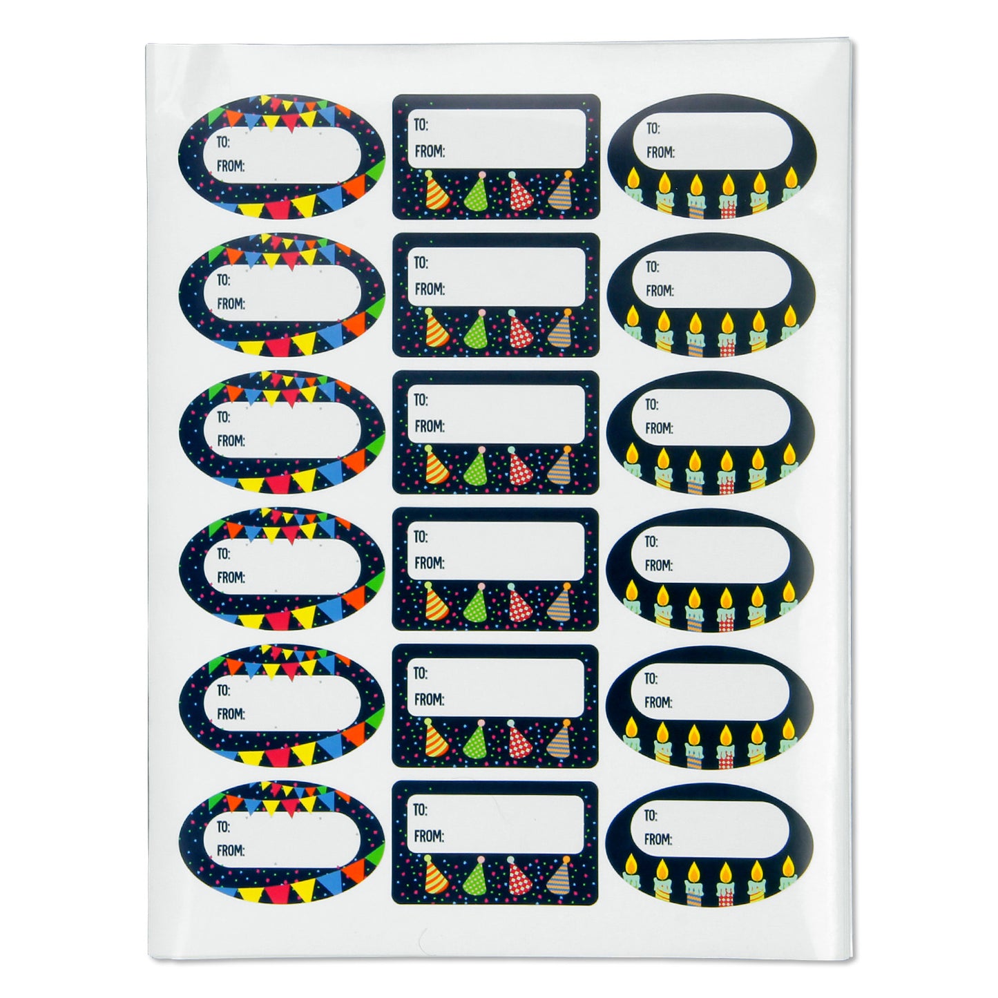 2.5 x 1.5 inch | Black Birthday Gift Tag Stickers (3 Designs)