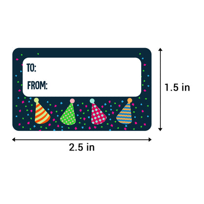 2.5 x 1.5 inch | Black Birthday Gift Tag Stickers (3 Designs)