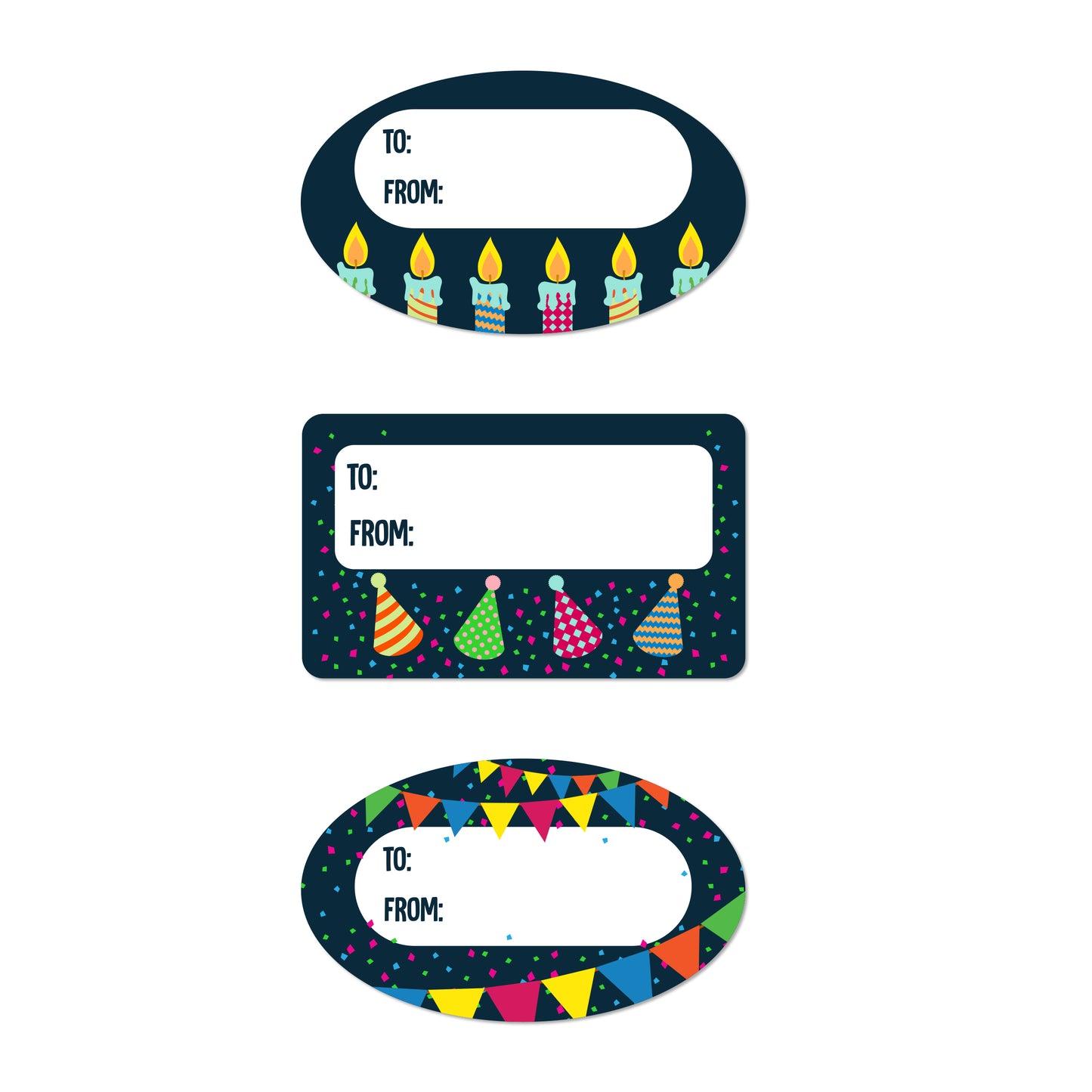 2.5 x 1.5 inch | Black Birthday Gift Tag Stickers (3 Designs)