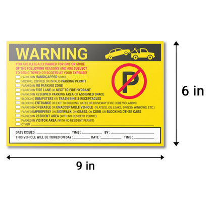 9 x 6 inch | Parking Violation: Warning! You are Illegally Parked for the Following Stickers