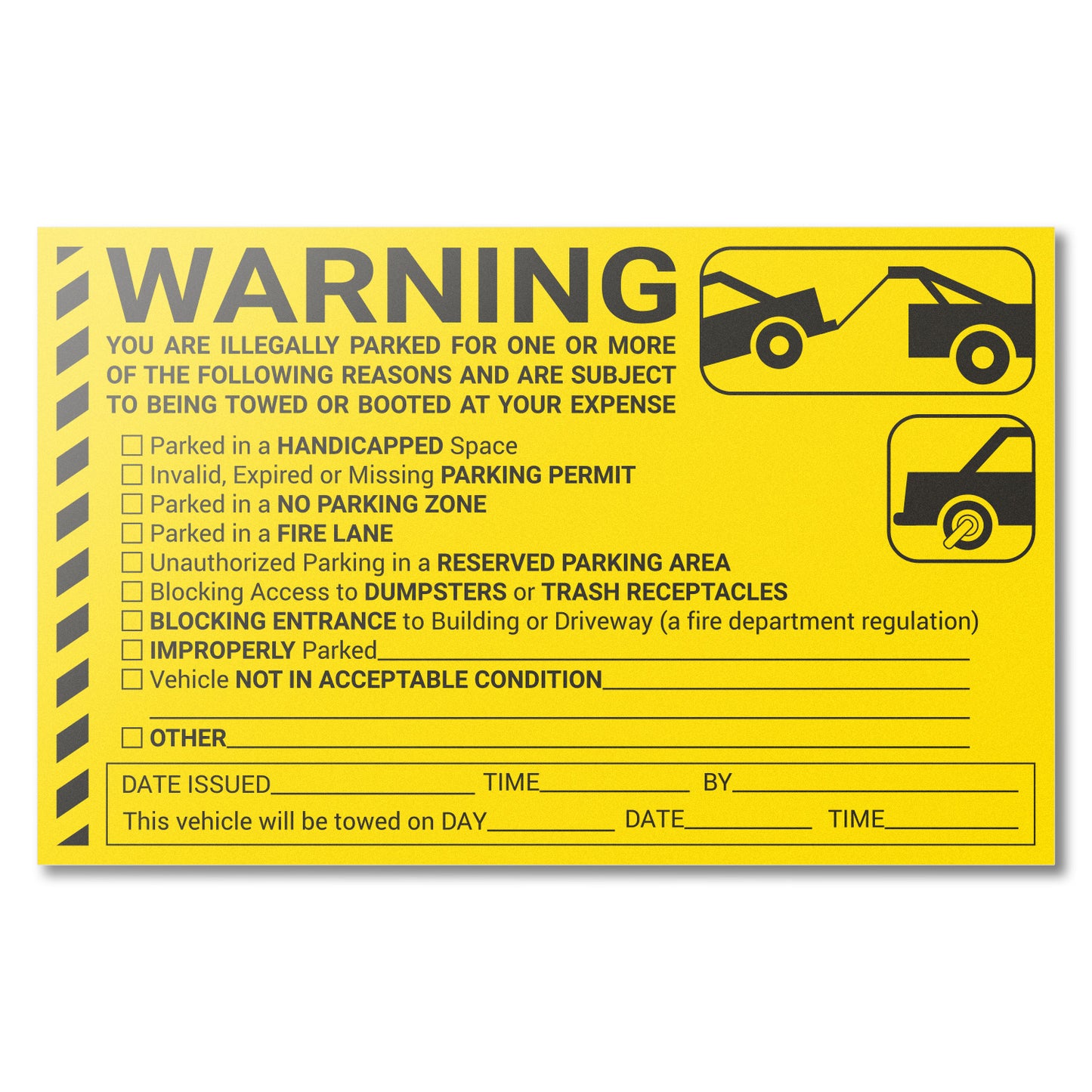 8 x 5 inch | Parking Violation: Warning! Your are Illegally Parked for One or More of the Following Stickers