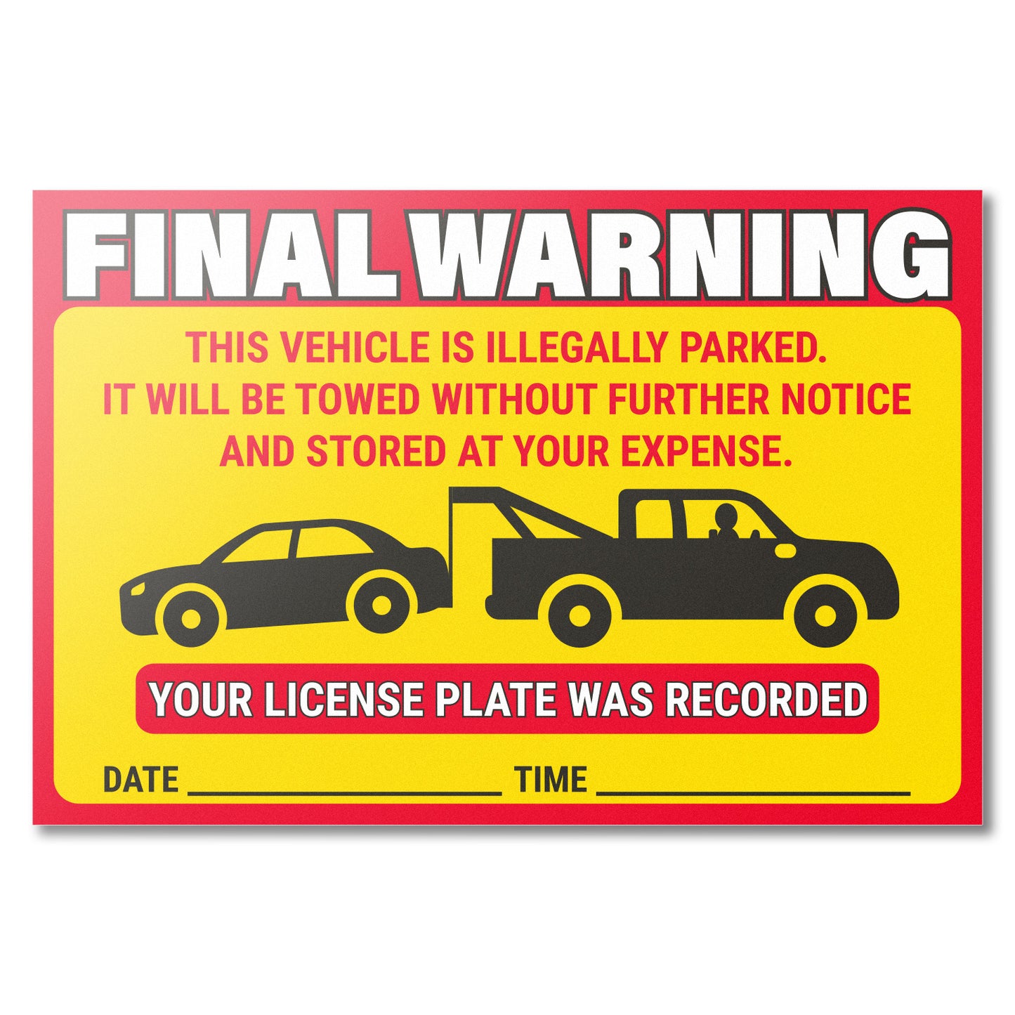 9 x 6 inch | Parking Violation: Final Warning! Vehicle is Illegally Parked Stickers