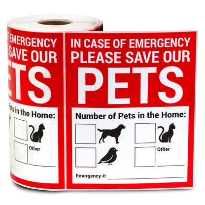 4 x 5 inch | Caution & Warning: Emergency Save Our Pets Stickers