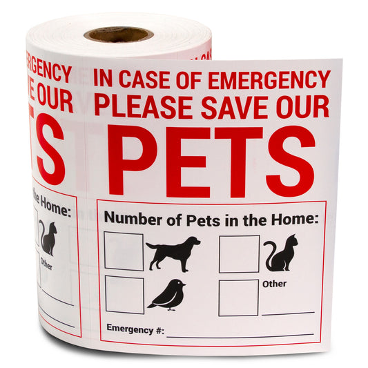 4 x 5 inch | Caution & Warning: Emergency Save Our Pets Stickers