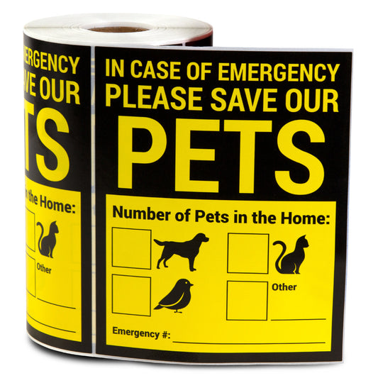 4 x 5 inch  | Caution & Warning: Emergency Save Our Pets Stickers