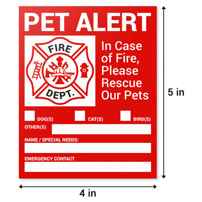 4 x 5 inch | Caution & Warning: In Case of Fire, Please Rescue our Pets Stickers