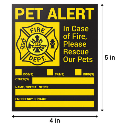 4  x 5 inch | Caution & Warning: In Case of Fire, Please Rescue our Pets Stickers