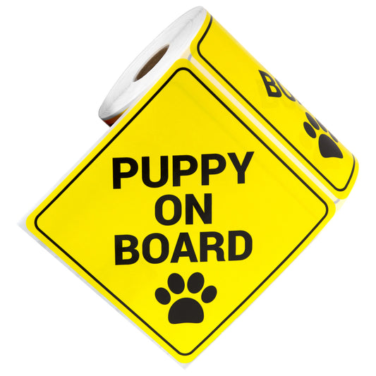 5 x 5 inch Caution & Warning:  Puppy on Board Stickers with Paw Print