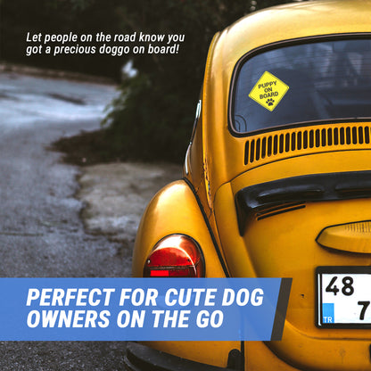 5 x 5 inch Caution & Warning:  Puppy on Board Stickers with Paw Print