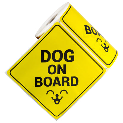 5 x 5 inch Caution & Warning: Dog on Board Stickers with Paw Print