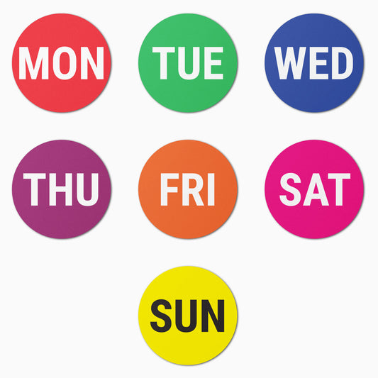 1 inch |  Color-Coded Monday to Sunday Labels