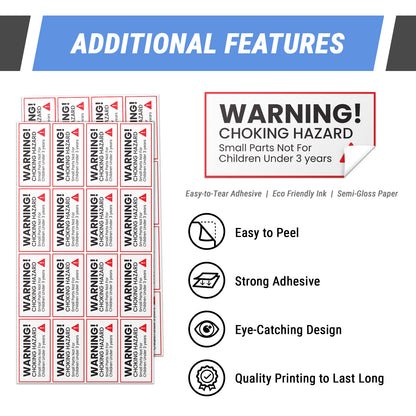 2 X 1 inch | Warning Labels: Warning Choking Hazard