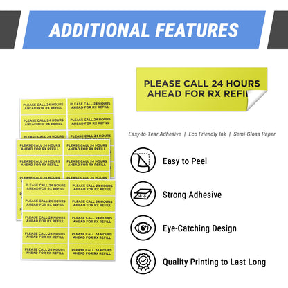 3.75 x 1.25 inch | Medical & Rx Medication Label: Please Call 24 Hours Ahead for RX Refill