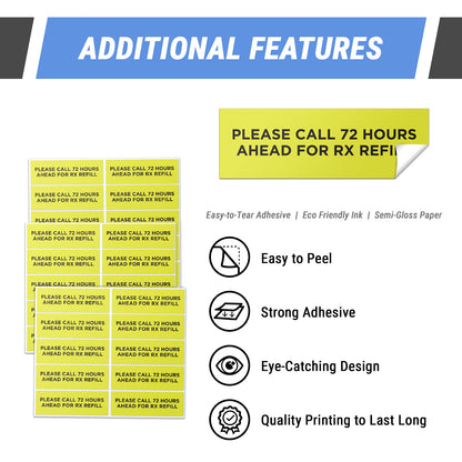 3.75 x 1.25 inch | Medical & Rx Medication Label: Please Call 72 Hours Ahead for RX Refill