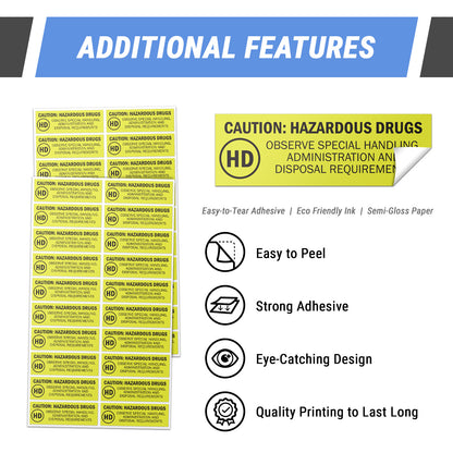 1.5 x 0.5 inch | Medical & Rx Medication Label: Caution Hazardous Drugs