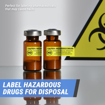 1.5 x 0.5 inch | Medical & Rx Medication Label: Caution Hazardous Drugs