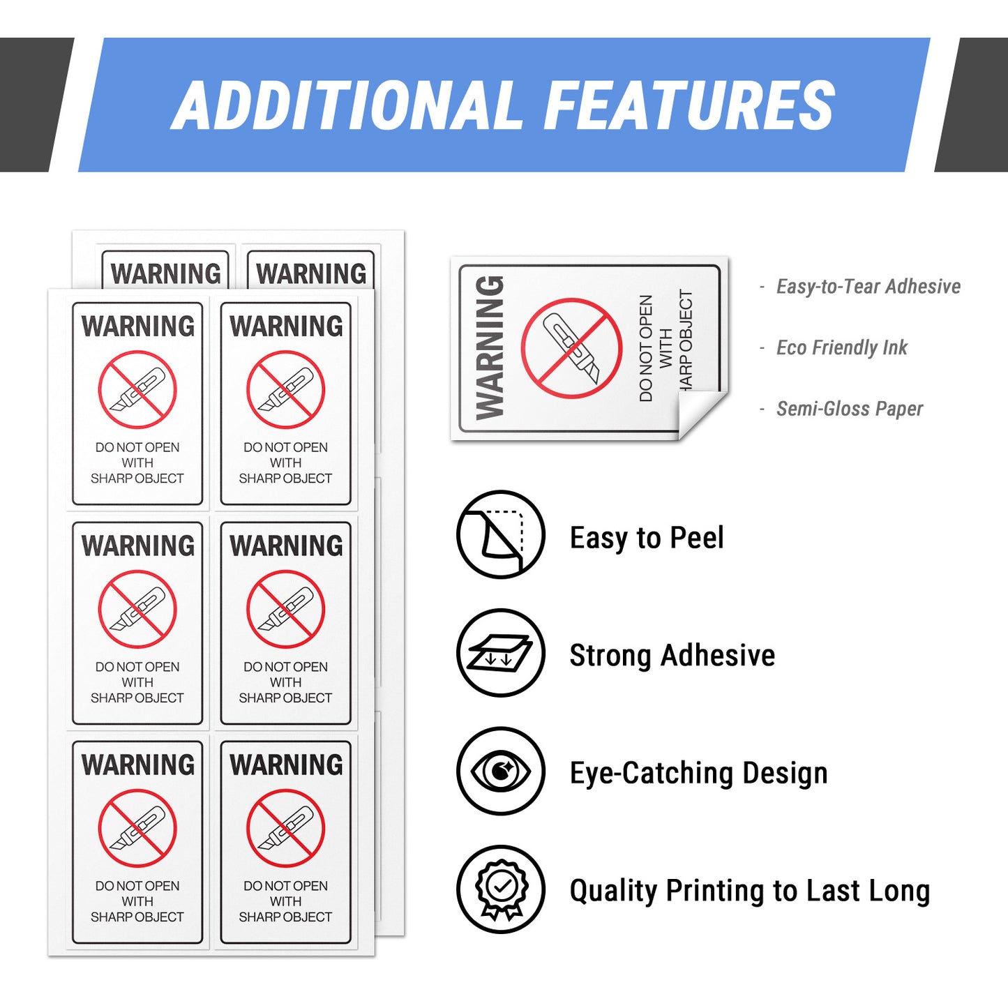 2 x 3 inch | Shipping & Handling Labels: Warning Do Not Open with Sharp Object