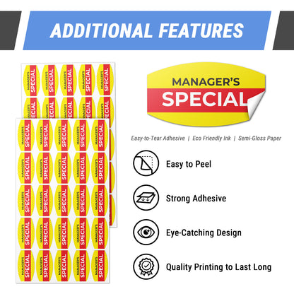 1.375 x 0.75 inch | Retail & Sales Stickers: Manager's Special