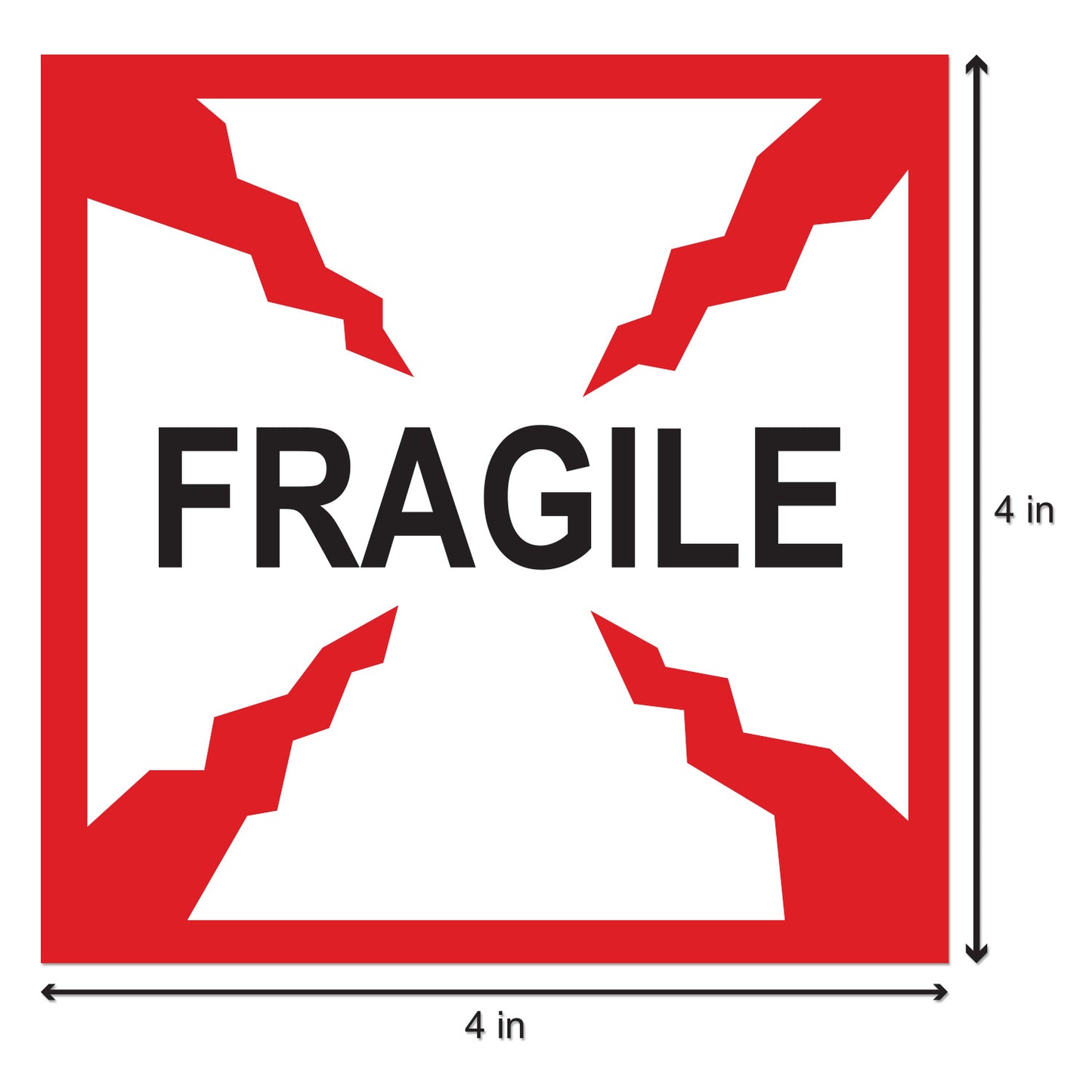 4 x 4 inch | Shipping & Handling: Fragile Stickers - Glass Warning Stickers