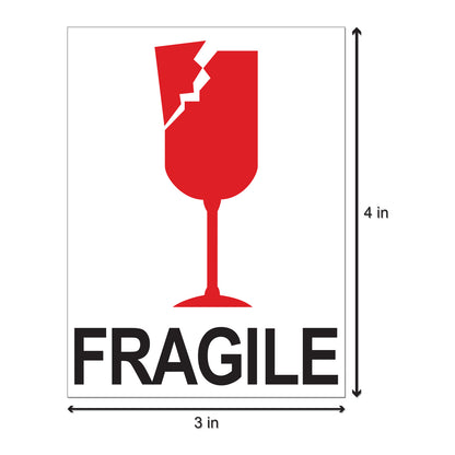 3 x 4 inch | Shipping & Handling: Fragile, Handle with Care Stickers (White & Red)