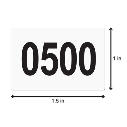 1.5 x 1 inch | Consecutive Numbers "0501 to 1000" Stickers