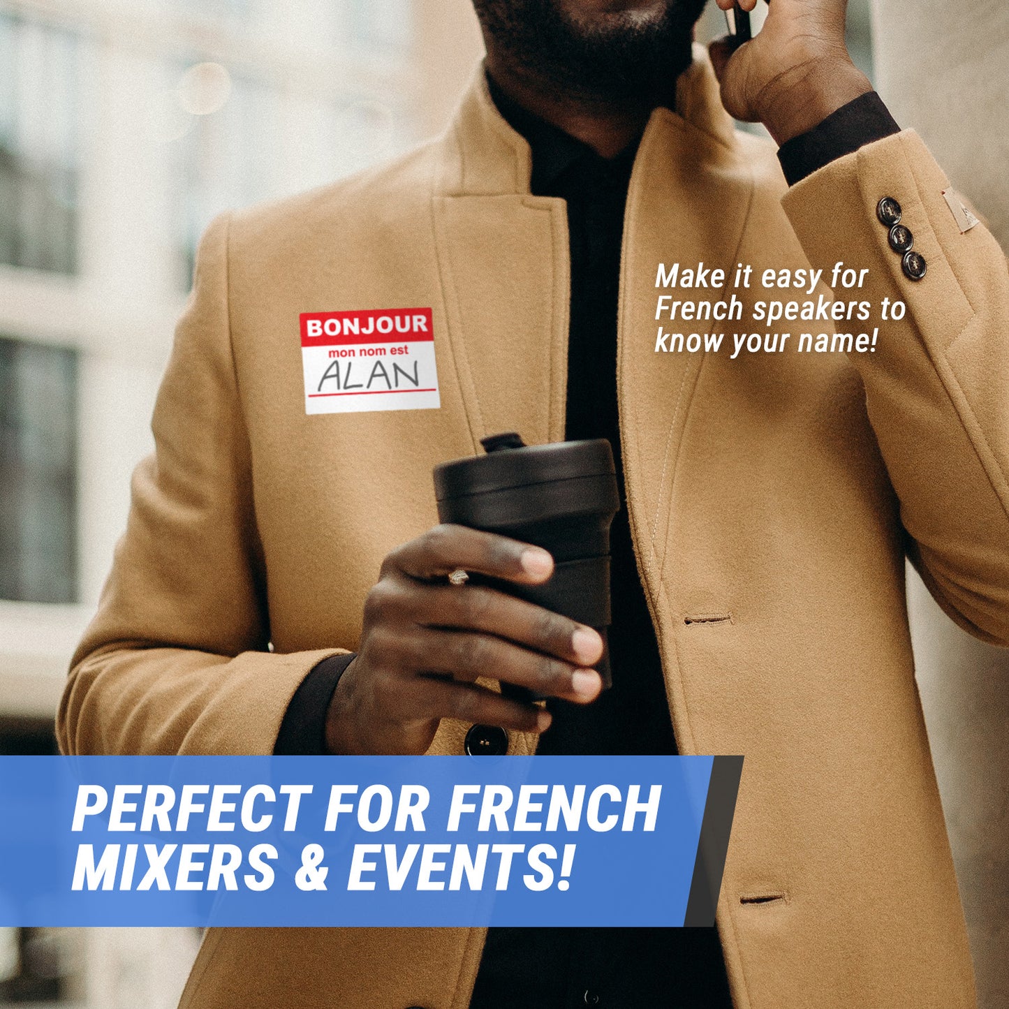 4 x 2.31 inch | Name Tags: Bonjour French Hello Stickers
