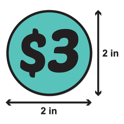 2 inch | Retail & Sales:  3 Dollar Stickers / $3 Dollar Price Stickers