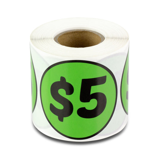 2 inch | Retail & Sales:  5 Dollar Stickers / $5 Dollar Price Stickers