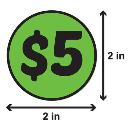 2 inch | Retail & Sales:  5 Dollar Stickers / $5 Dollar Price Stickers