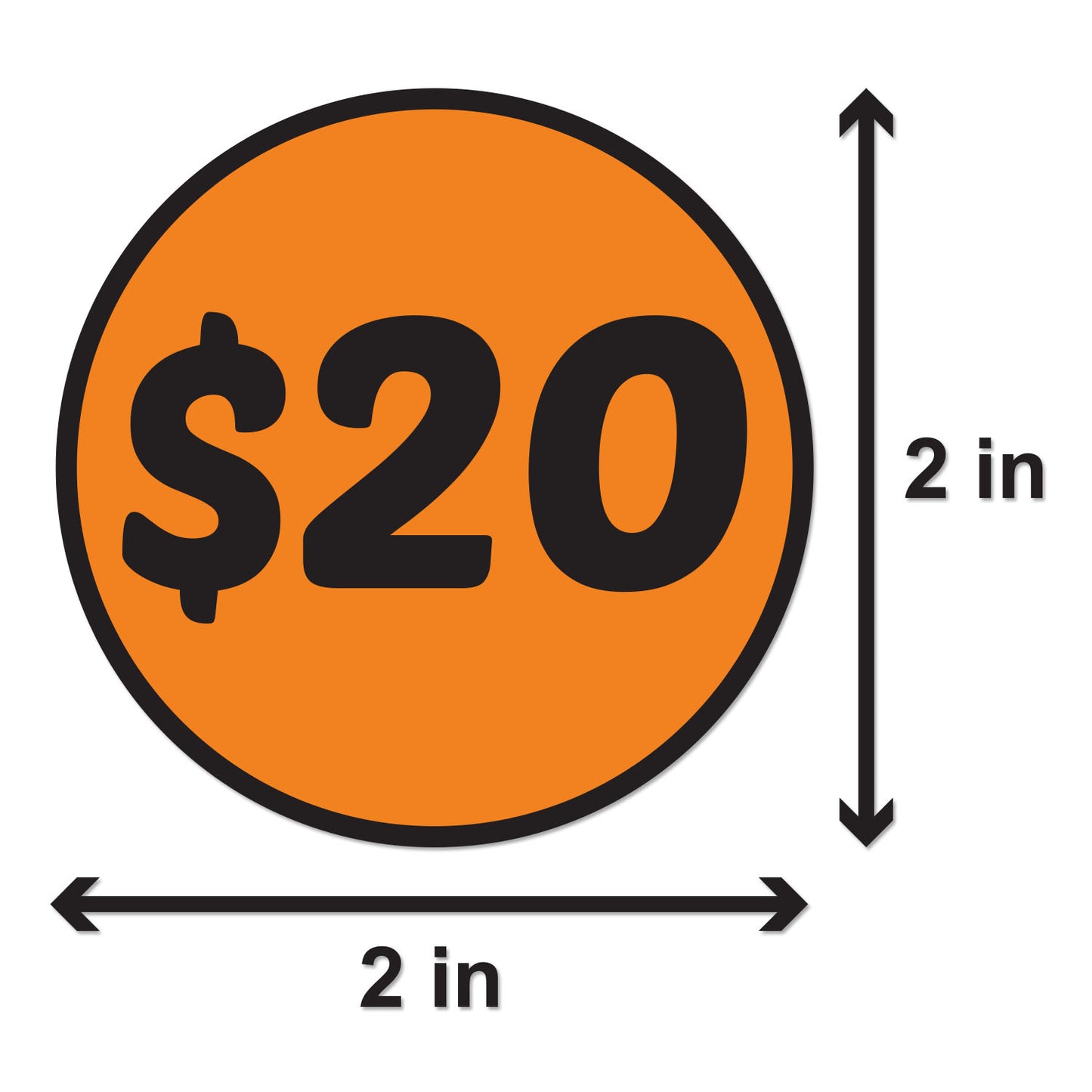 2 inch | Retail & Sales: 20 Dollar Stickers / $20 Dollar Price Stickers