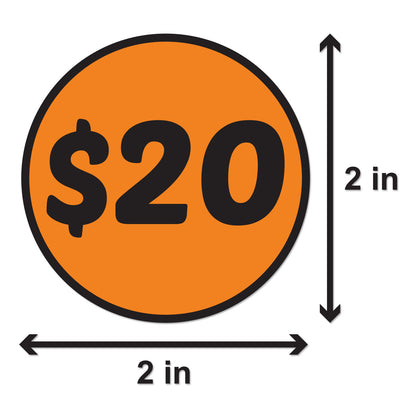 2 inch | Retail & Sales: 20 Dollar Stickers / $20 Dollar Price Stickers