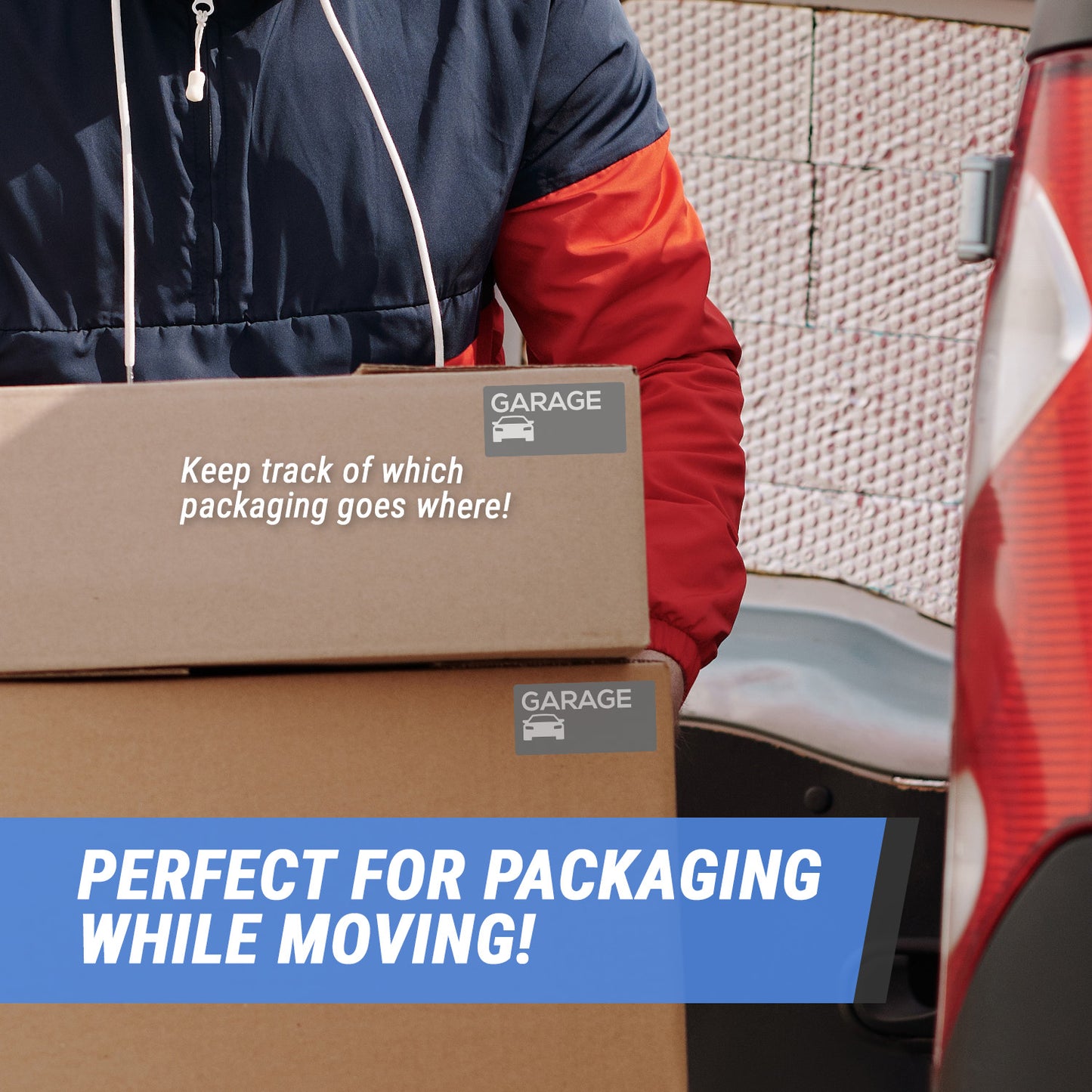 4 x 2 inch | Moving & Packing: Garage Stickers