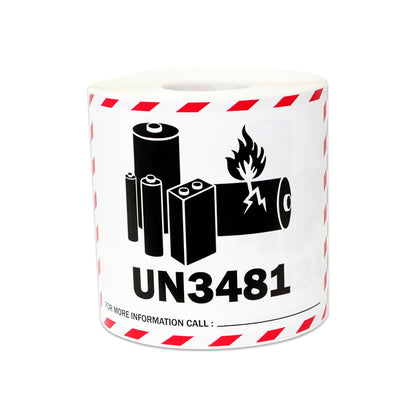 4 x 3 inch | Shipping & Handling: Caution Lithium Ion Battery UN3481 Stickers